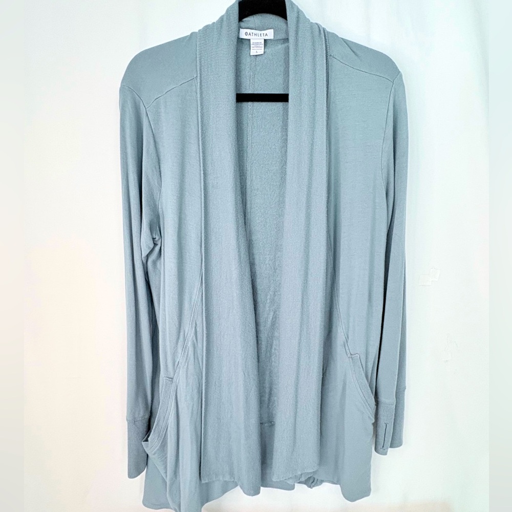 ATHLETA soft gray/green Cardigan Sweater Sz lg